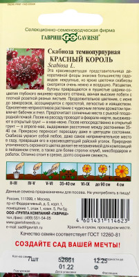 Скабиоза темнопурпурная Красный король махр. 6шт