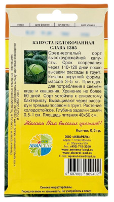 Капуста белокочанная СЛАВА 1305 F1 АКВАРЕЛЬ описание