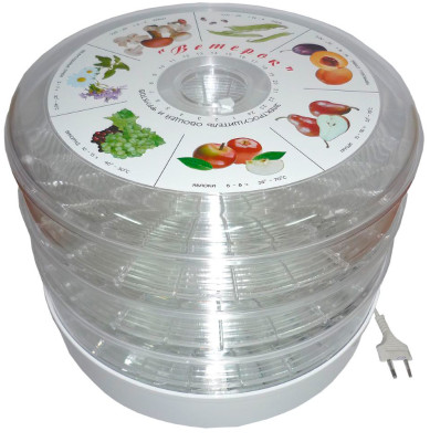 Сушилка Ветерок 3 сита прозрачная для овощей и фруктов электр