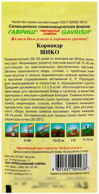 Кориандр ШИКО ГАВРИШ описание