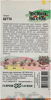 Томат БЕТТА Урожай на окне ГАВРИШ описание