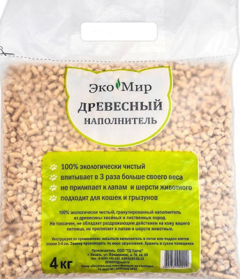 Наполнитель для кош.туалетов Экомир 4кг (пресованные опилки)
