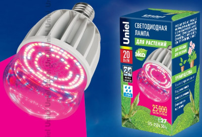 Лампа для растений Био М80-20W-Е27 UNIEL LED-M80-20W/SP/E27/CL ALS55WH