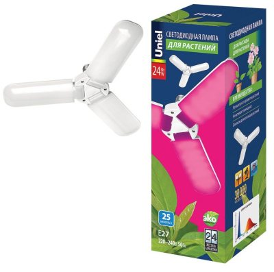 Лампа для растений Био P65-24W-Е27 UNIEL LED-P65-24W/SPSB/E27/FR/P3 PLP32WH